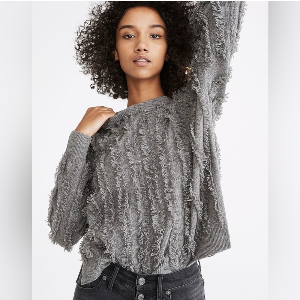 Madewell Gray Merino Wool Textured Sweater Small Cozy Chic Pullover